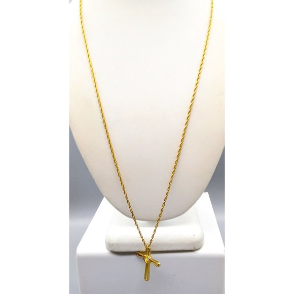 Vintage Open Heart Cross Pendant Necklace, Gold Tone with Sleek Design on Chain - Picture 3 of 5